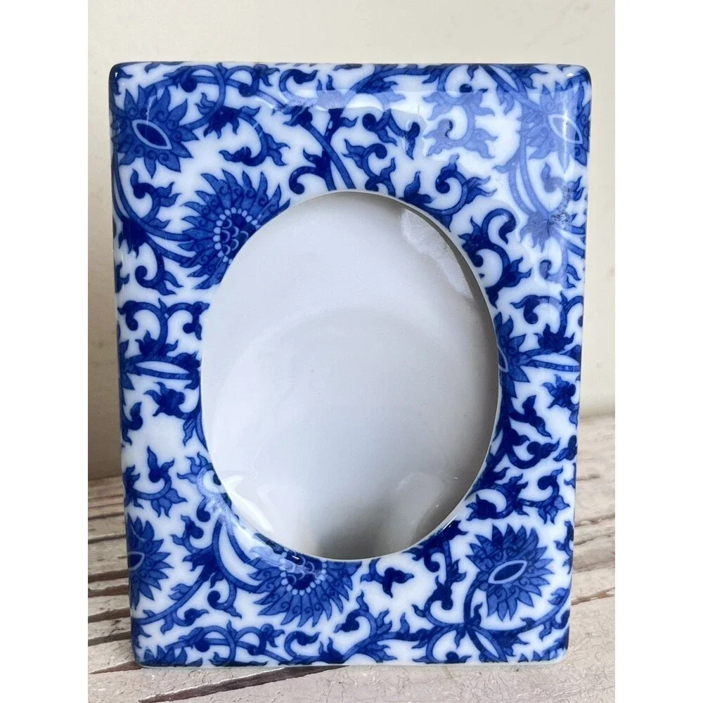 Vintage Pier 1 Imports Blue & White Chinoiserie Photo Frames Set 5” Home Decor
